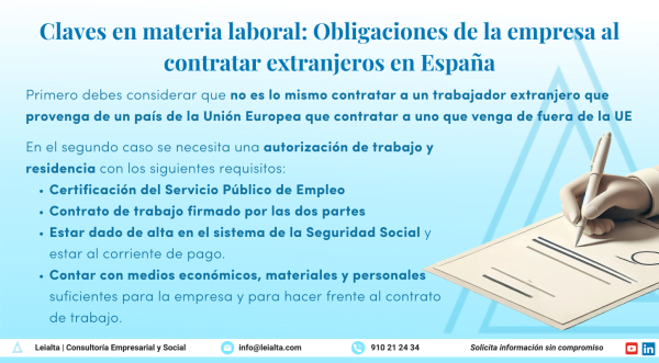 Claves en materia laboral: Obligaciones de la empresa al contratar extranjeros en España