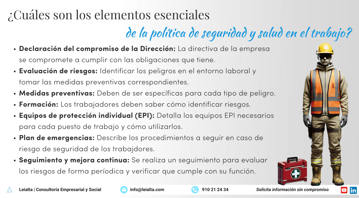 ¿Cuáles son los elementos esenciales de la política de seguridad y salud en el trabajo?
