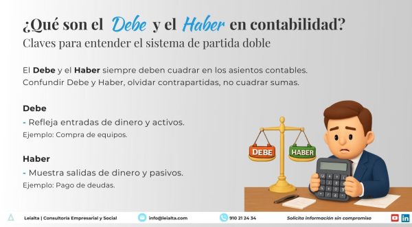 Explicación de los conceptos Debe y Haber en contabilidad. Claves para entender el sistema de partida doble. Balance contable y ejemplo de entradas y salidas de dinero.