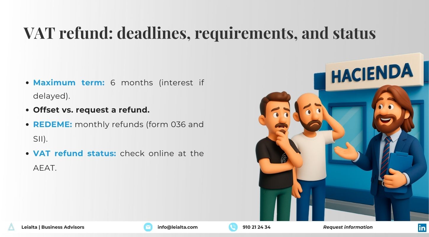 Infographic VAT refund in Spain: deadlines, requirements, refund status and monthly refund scheme (REDEME).