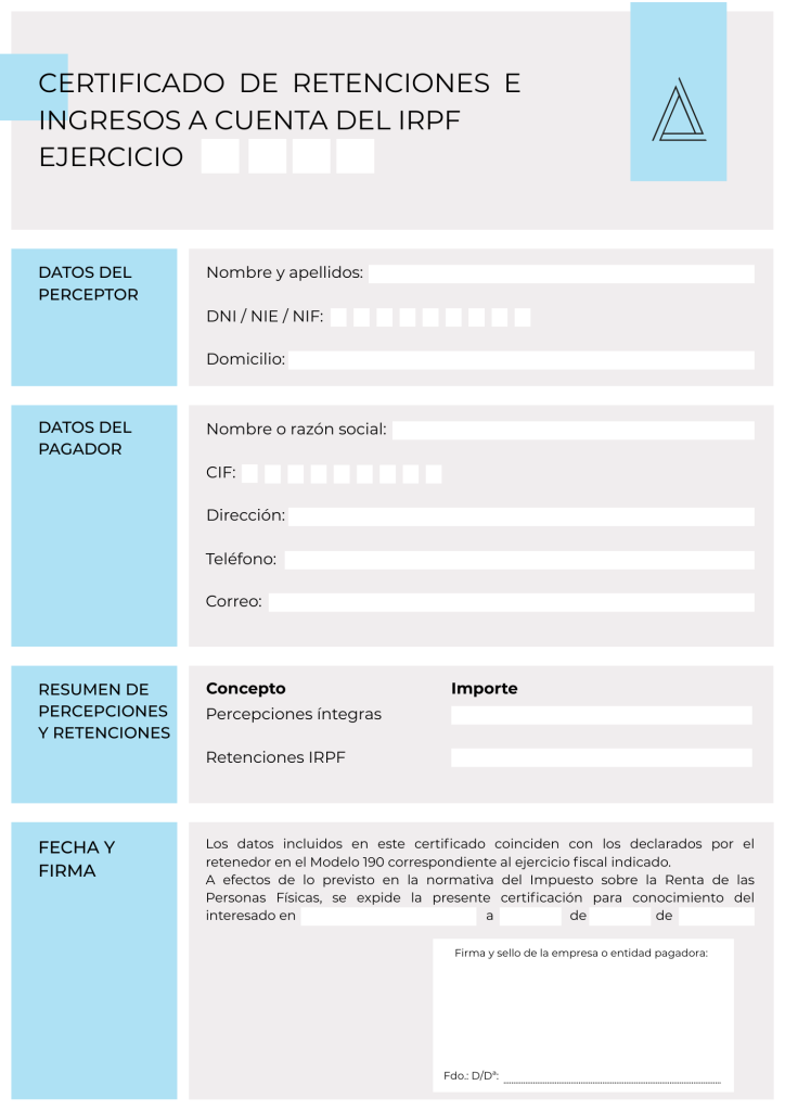 Plantilla certificado de retenciones IRPF