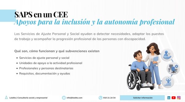 Ilustración de profesionales que prestan servicios de ajuste personal y social y apoyan a trabajadores con discapacidad en un Centro Especial de Empleo.