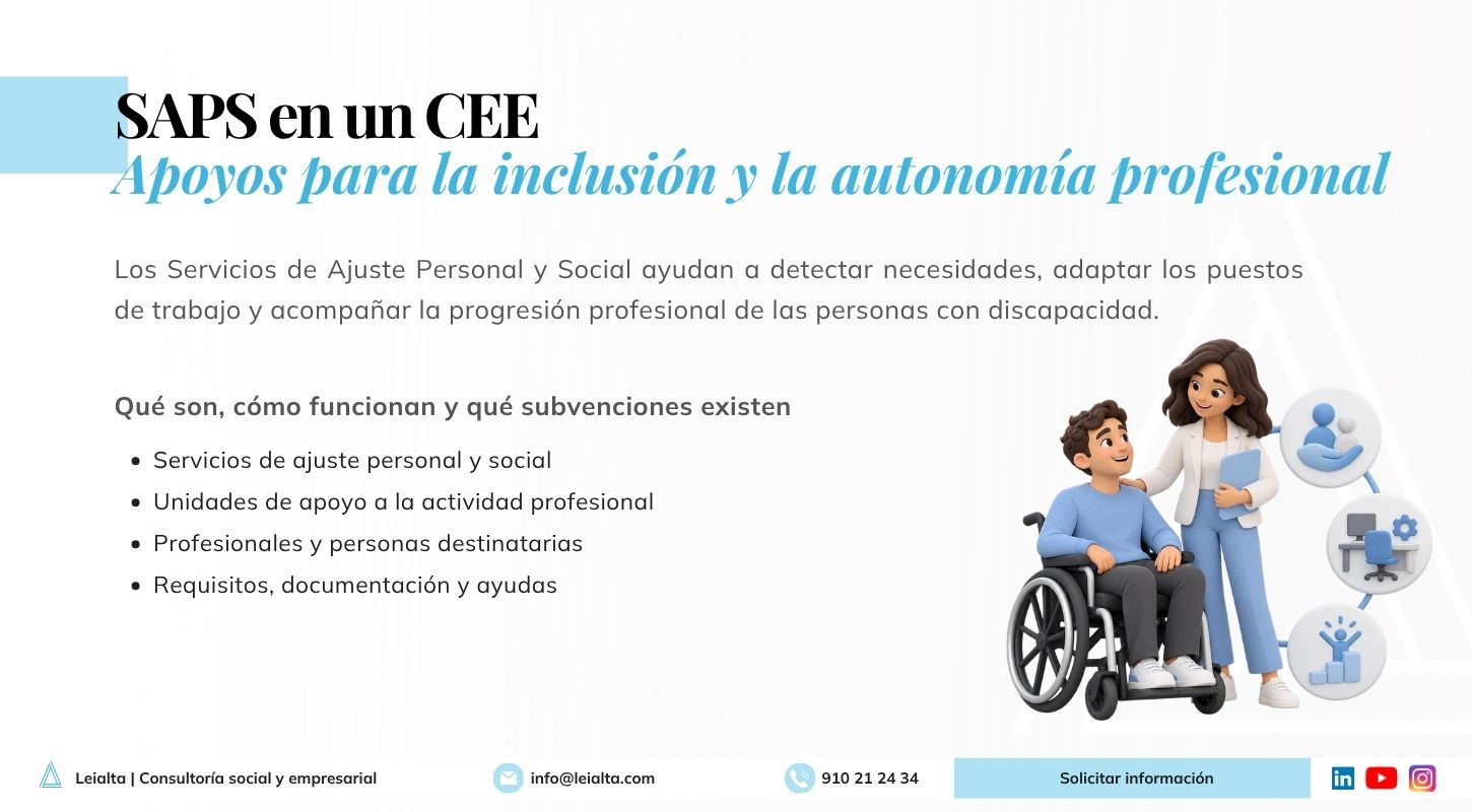 Ilustración de profesionales que prestan servicios de ajuste personal y social y apoyan a trabajadores con discapacidad en un Centro Especial de Empleo.